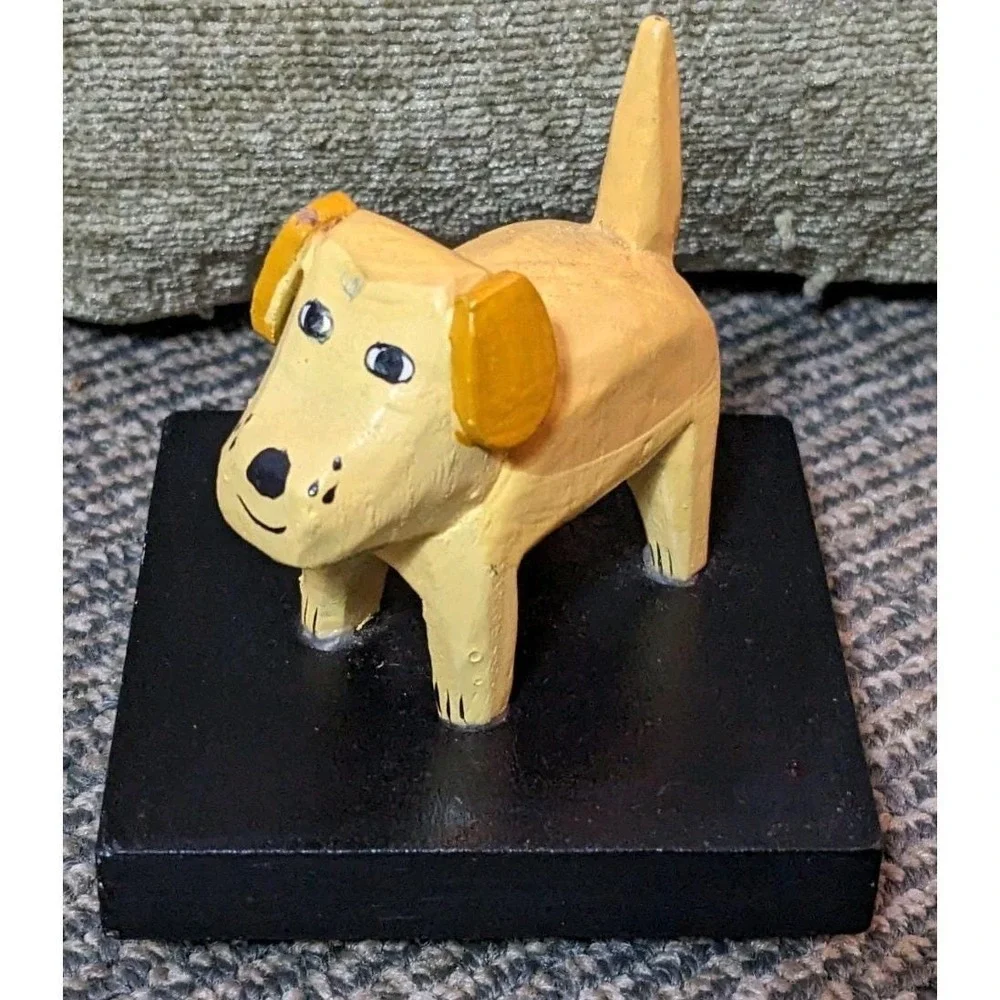 Vtg Wood Trinket Box Yellow Dog Figural Whimsical Hand Painted Susan Ryan 6